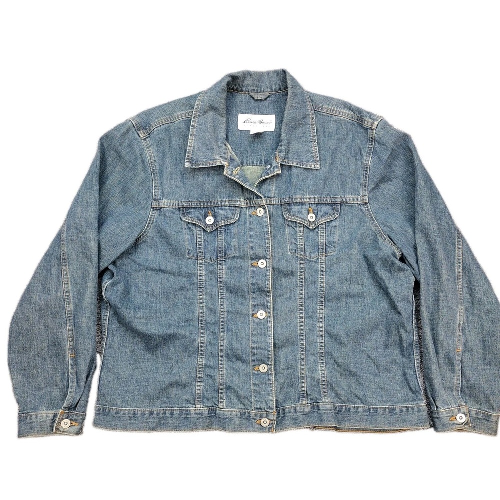 Eddie Bauer Women's Voyager Denim Blue Jeans Jacket SZ XXL Y2k Mom 90's Trucker
